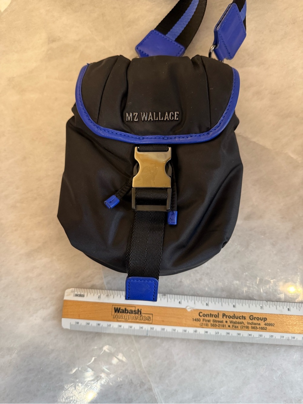 MZ Wallace Black Nylon Crossbody Bag with Cobalt Blue Trim - Picture 10 of 12